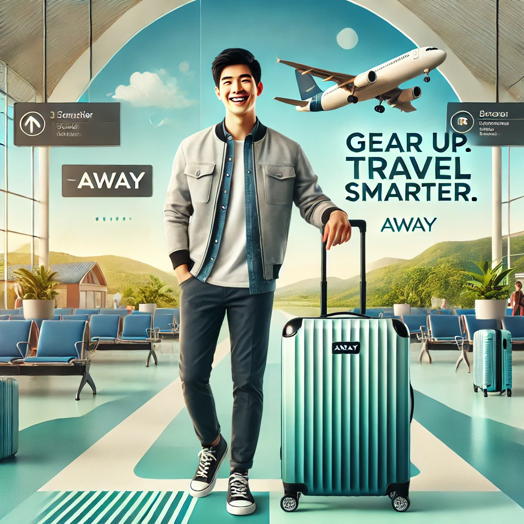 AWAY campaign creative — Asian male traveler